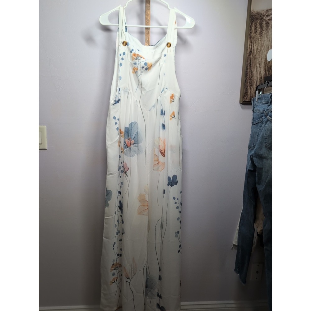 Chicme Art To Wear White Floral Wide Leg  Jumpsuit‎ Women's Small